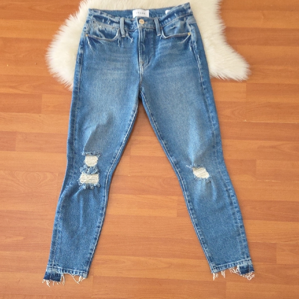 Frame Denim Women's Le High Skinny Crop Jeans Sz 25 Clarin Rips - Picture 5 of 9